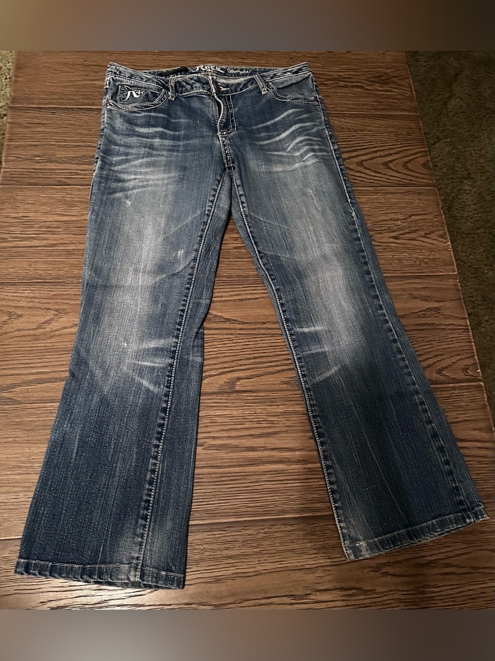 Wrangler Dark Blue Flare Jeans with Faded Whiskering